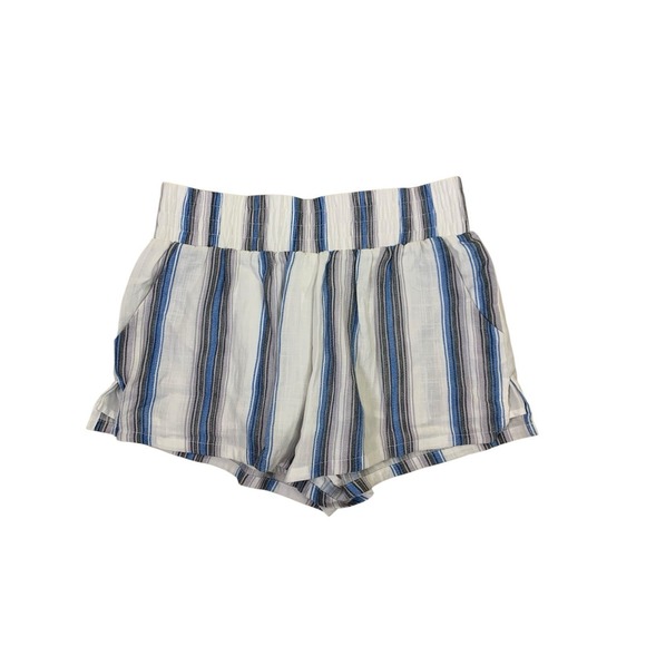 Vacate The Label Pants - Vacate The Label Blue White Striped Linen Blend Pull On Shorts Small